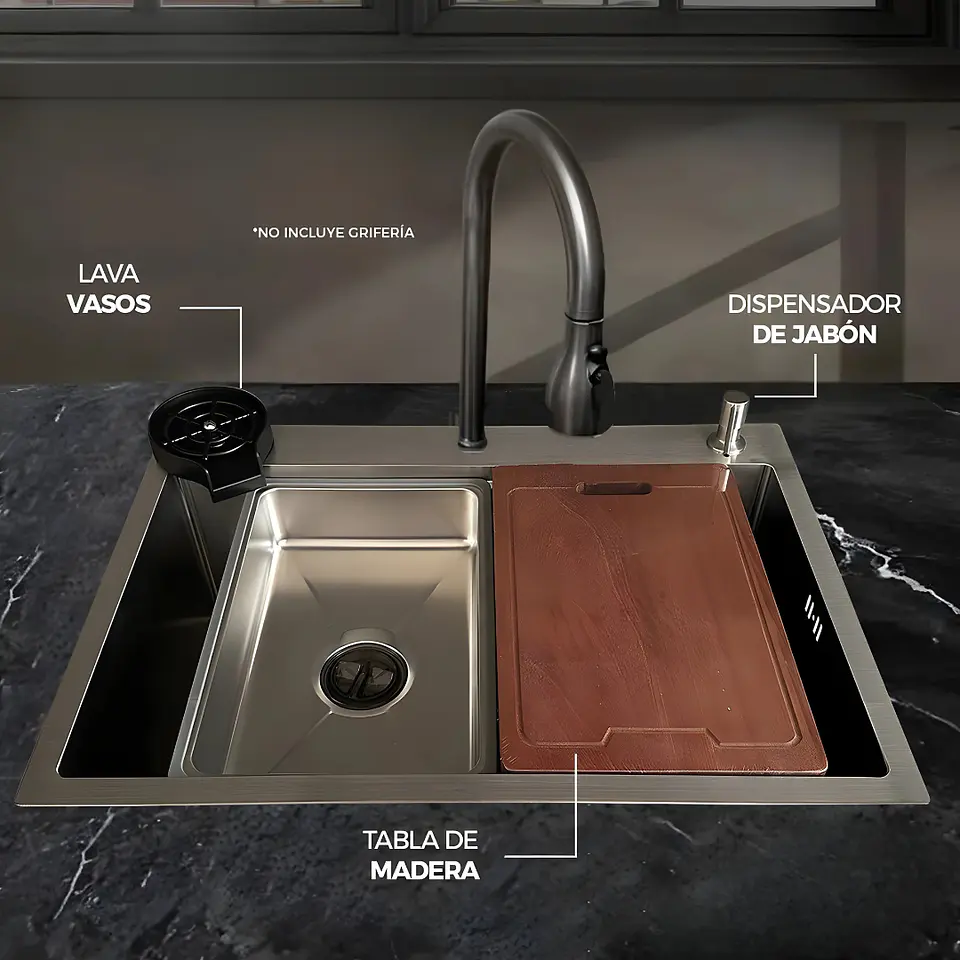 Lavadero de Cocina de Acero Inoxidable Plomo Premium con Lavacopas 3