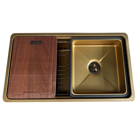 Lavadero de Cocina de Acero Inoxidable Dorado con Escurridora