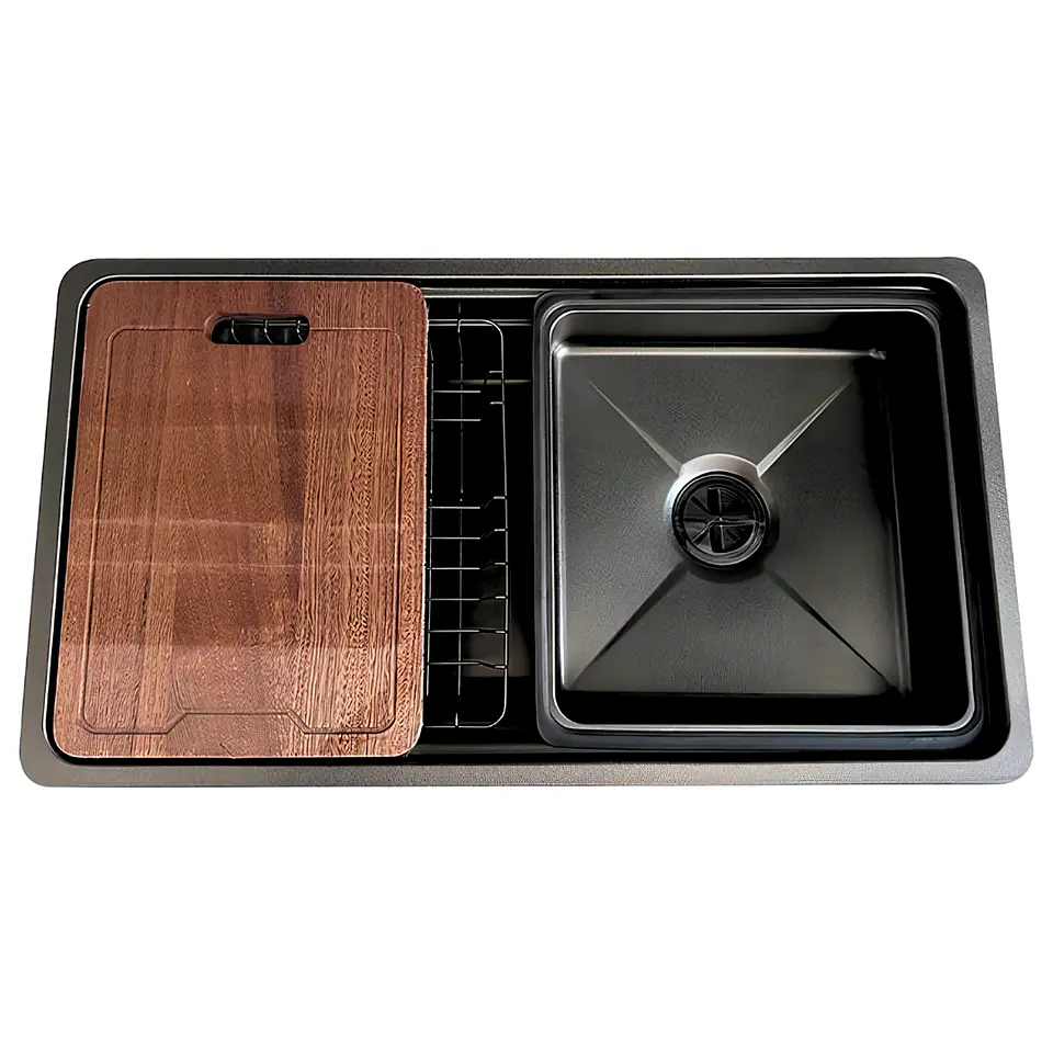  Lavadero de Cocina de Acero Inoxidable Negro con Escurridora  1