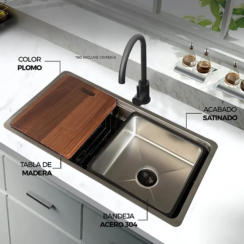 Lavadero de Cocina de Acero Inoxidable Plomo con Escurridora  3