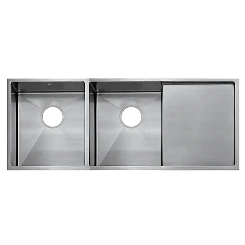 Lavadero de Cocina de Acero Inoxidable Plateado con Doble Poza y Escurridor