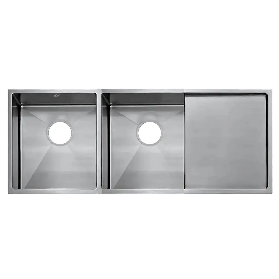 Lavadero de Cocina de Acero Inoxidable Plateado con Doble Poza y Escurridor 1