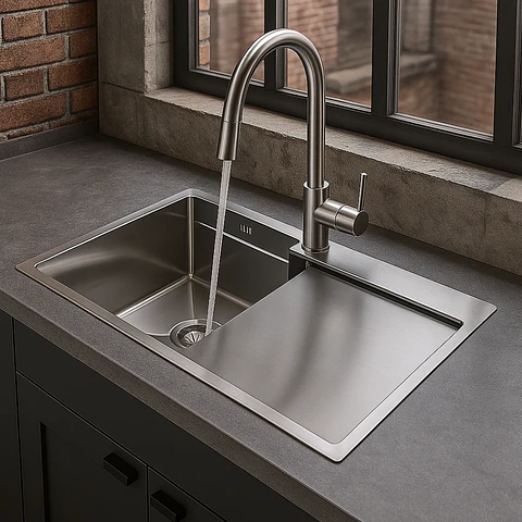 Lavadero de Cocina Funcional de Acero Inoxidable Plateado