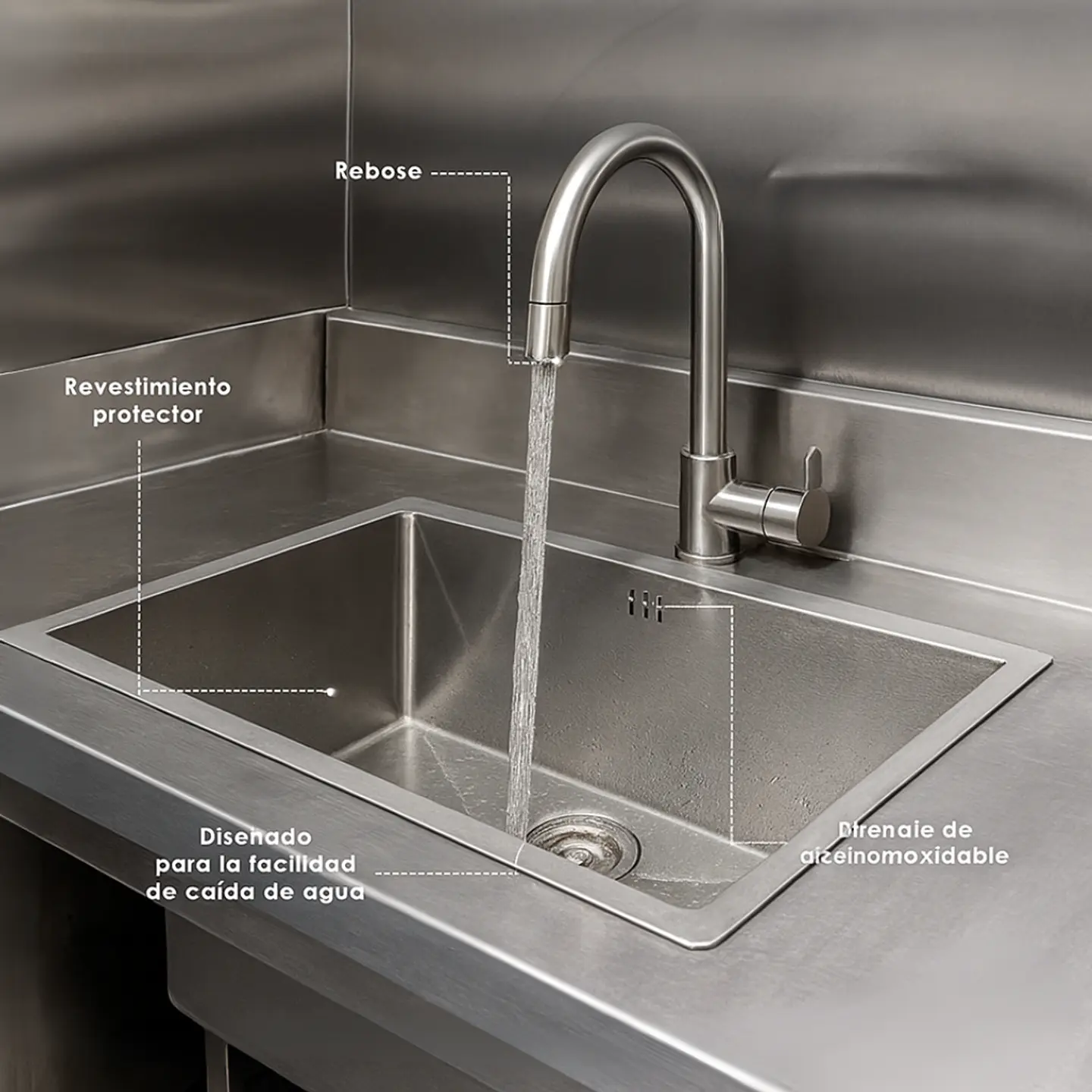 Lavadero de Cocina Funcional de Acero Inoxidable Gris 3