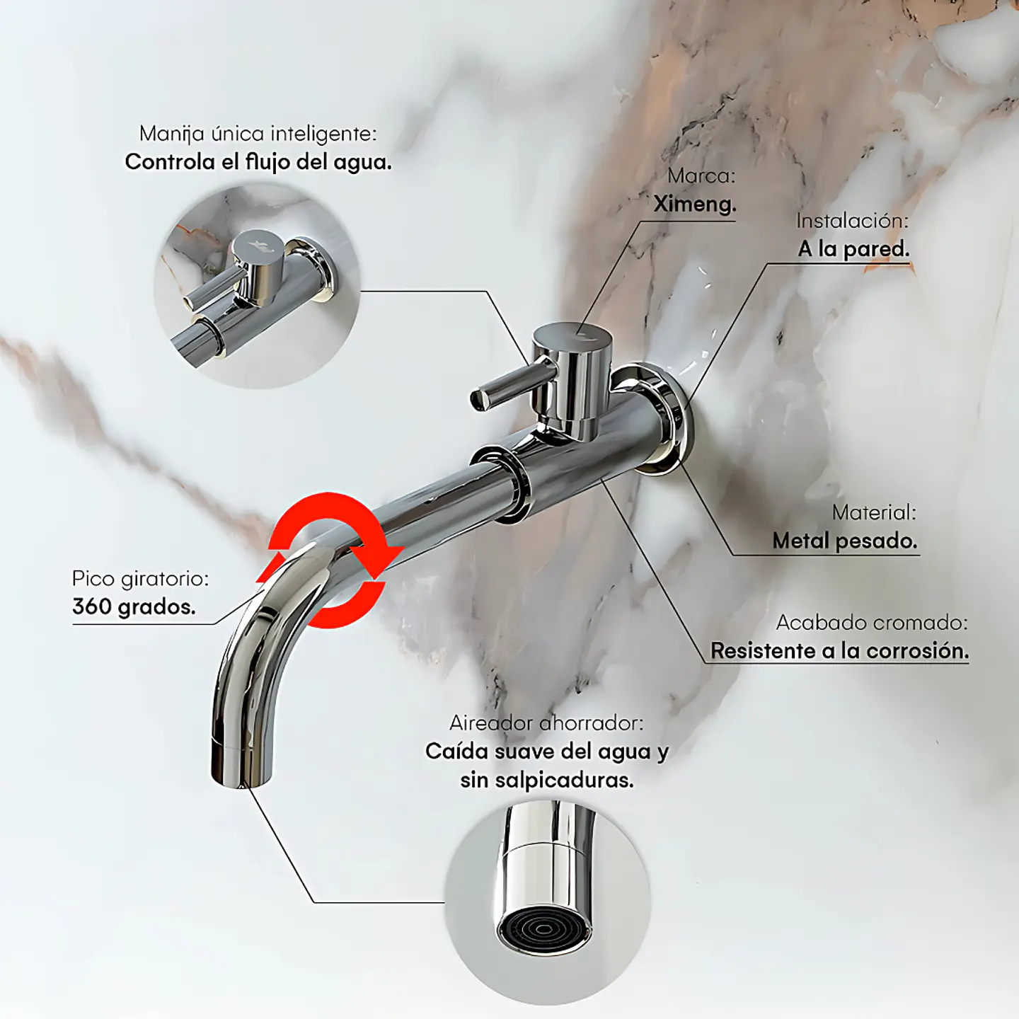 Llave de Baño Moderno de Acero Inoxidable Cromado 4