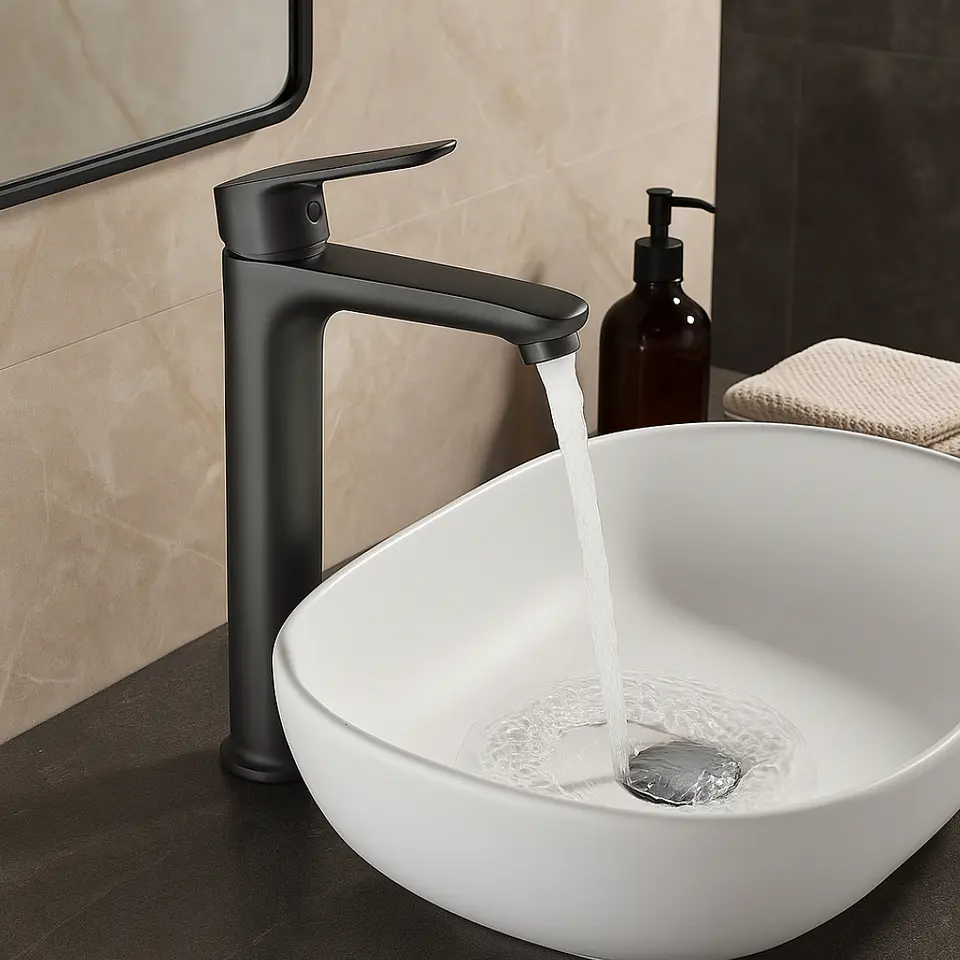 Llave de Agua Fría para Baño de Acero Inoxidable Gris Moderno  2