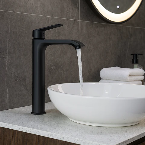 Llave de Agua Fría para Baño de Acero Inoxidable Negro Mate Moderno 