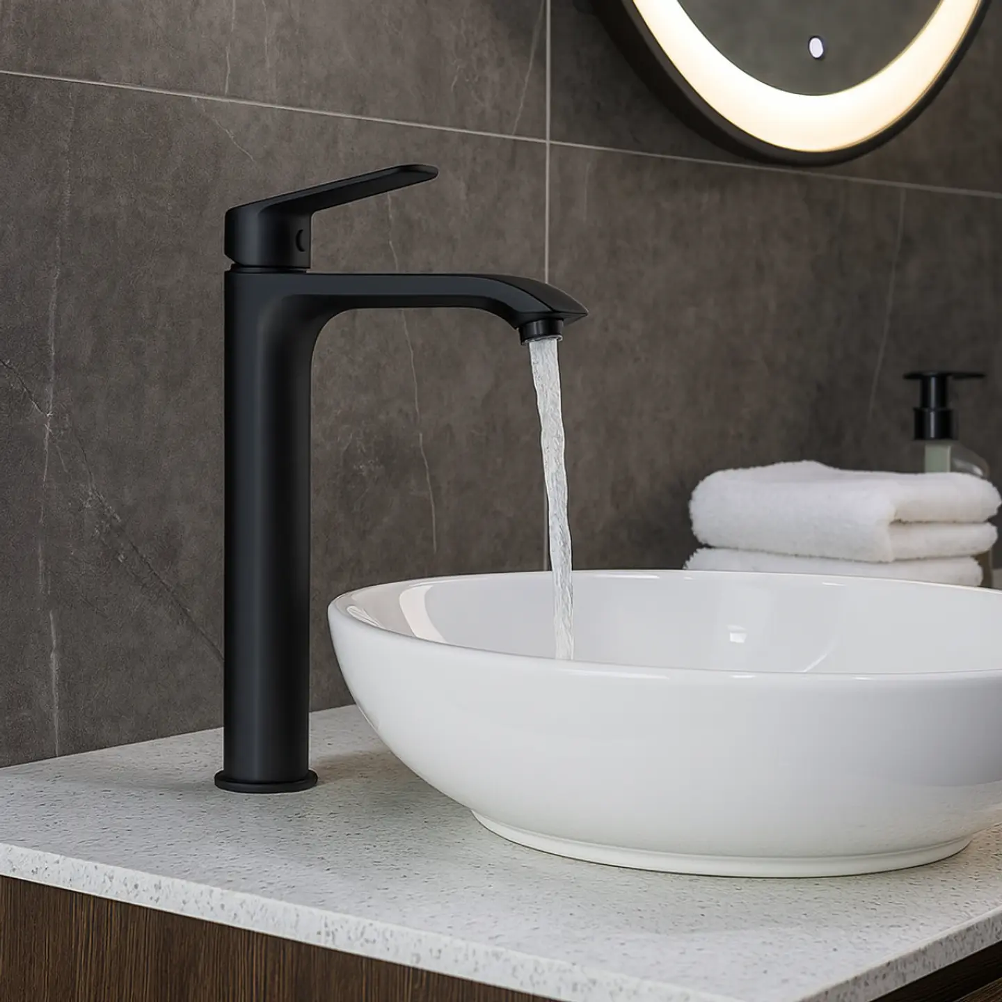 Llave de Agua Fría para Baño de Acero Inoxidable Negro Mate Moderno  2