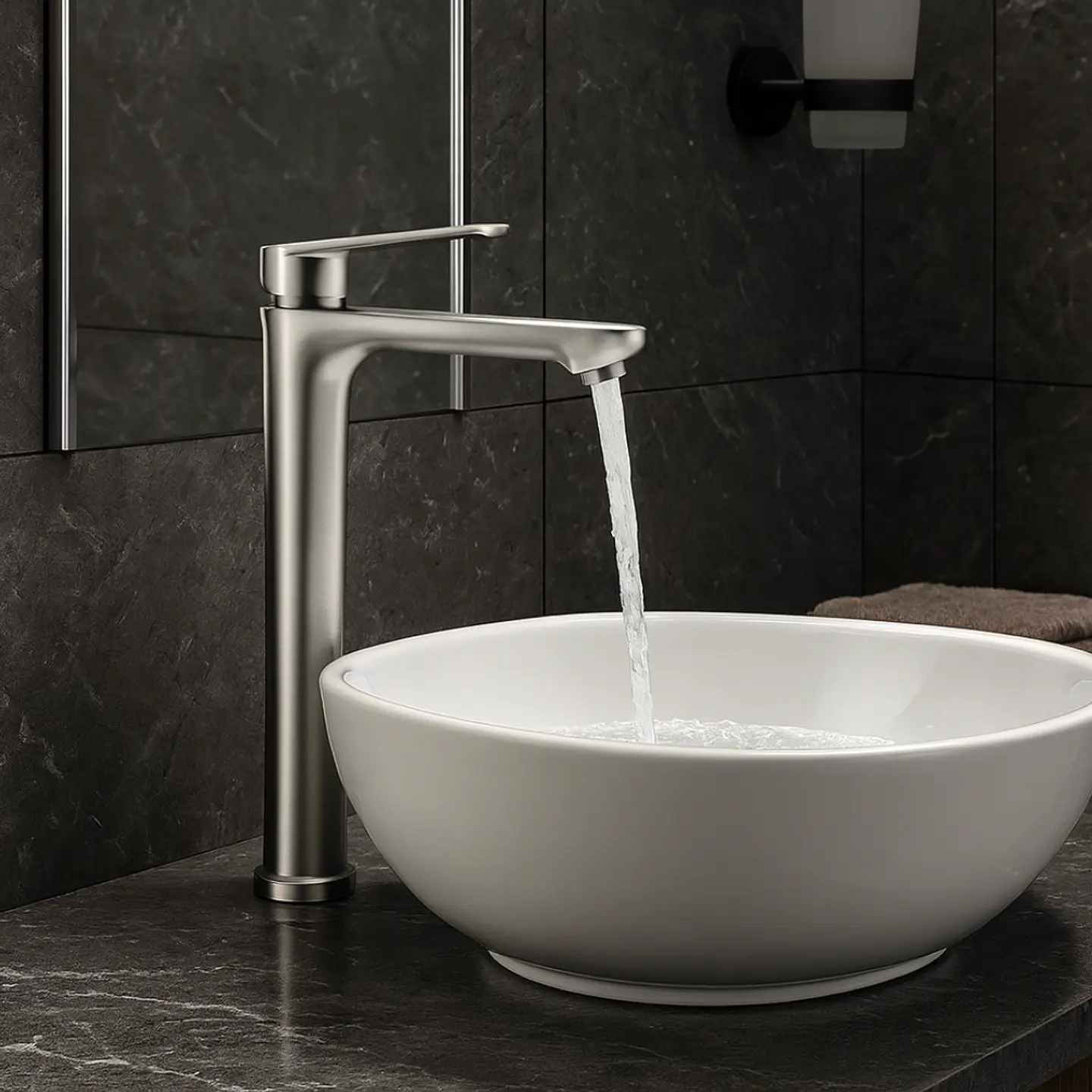 Llave de Agua Fría para Baño de Metal Satinado 2