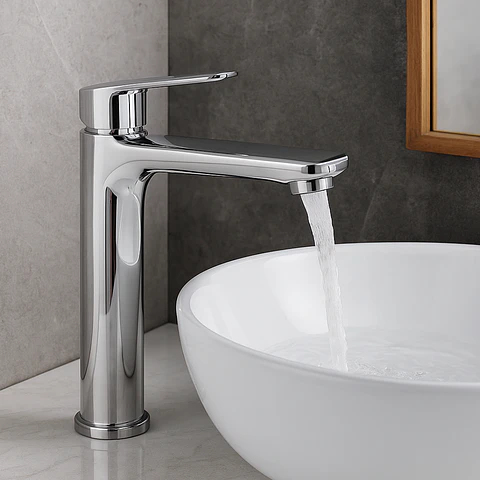 Llave de Agua Fría para Baño de Metal Brillante