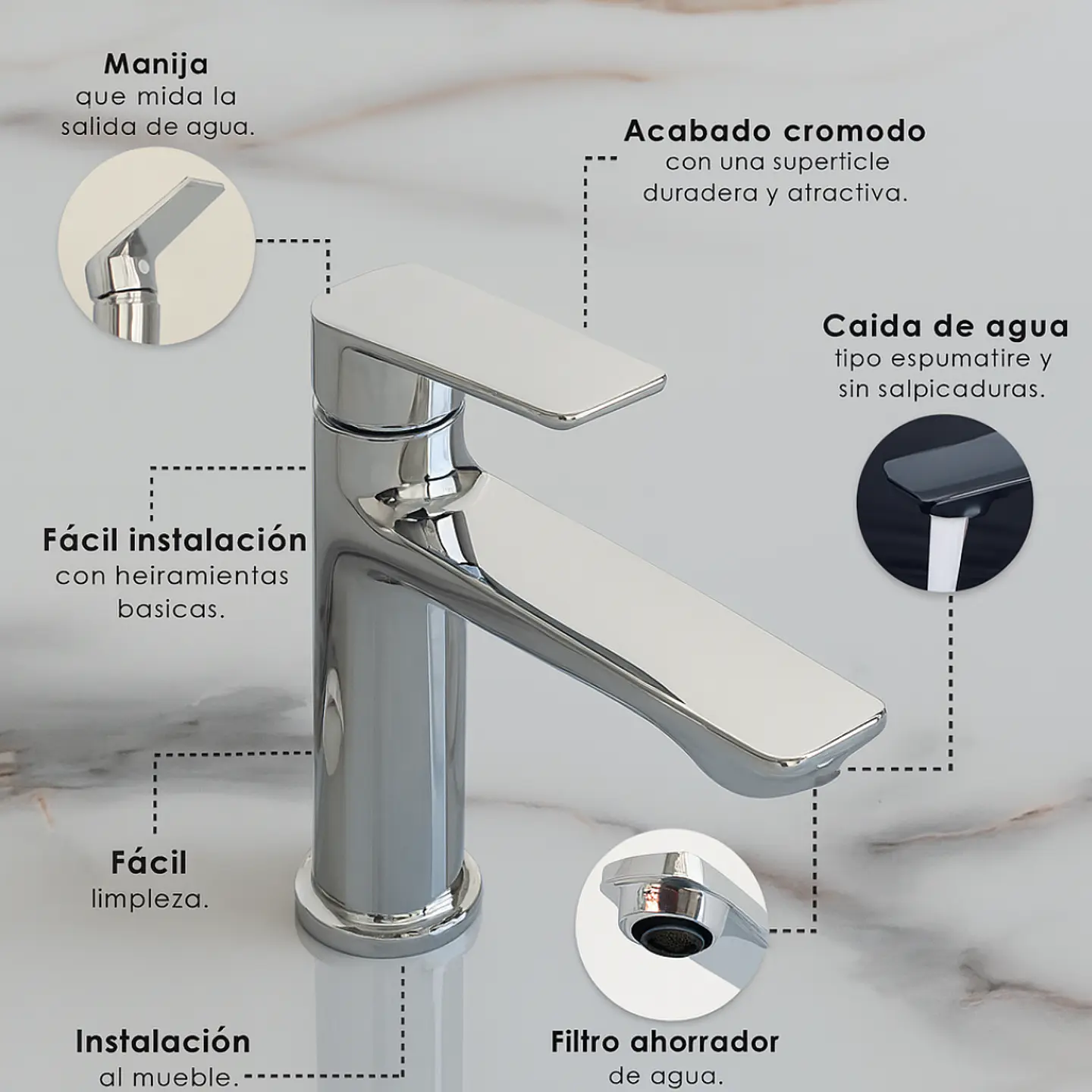 Llave de Agua Fría para Baño de Metal Brillante 3