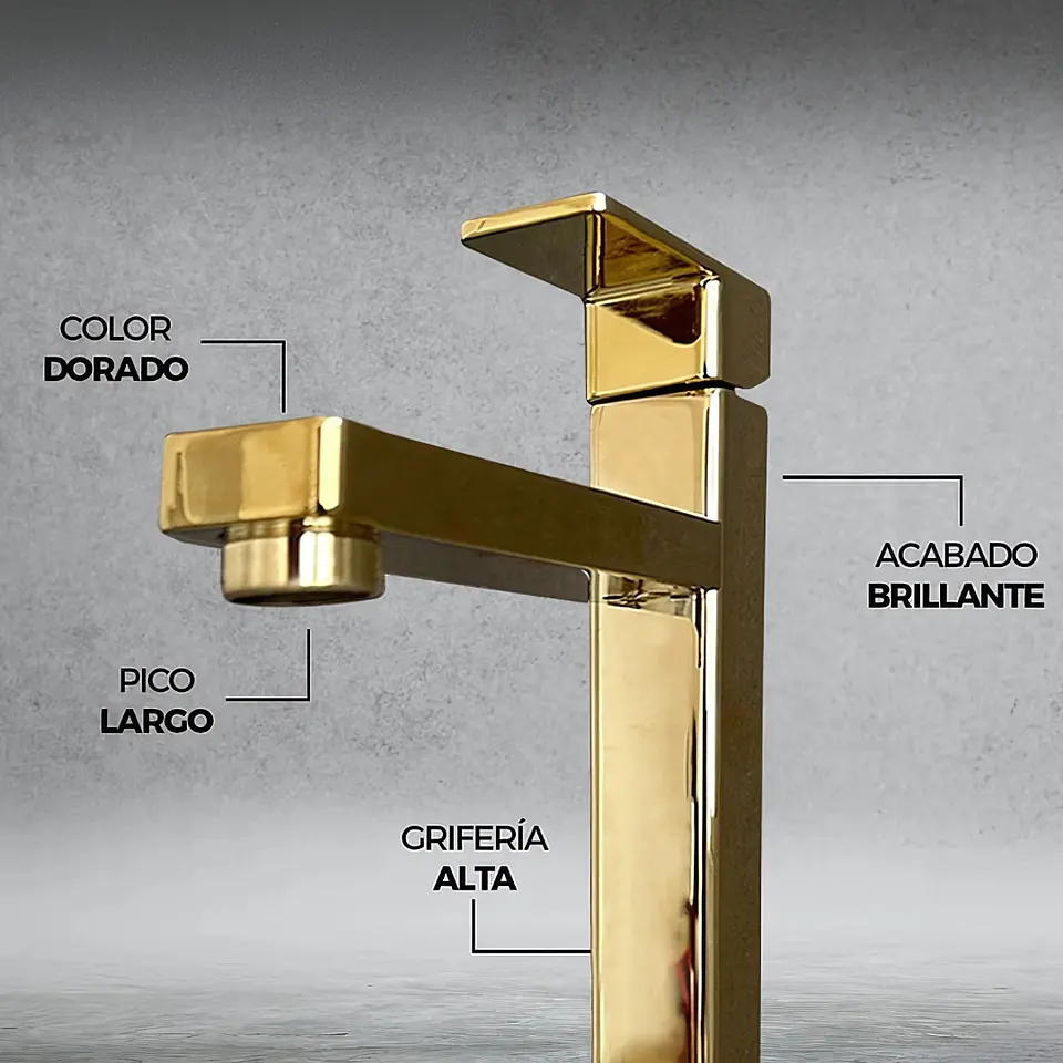 Llave de Agua Fría para Baño de Metal Dorado Brillante 3