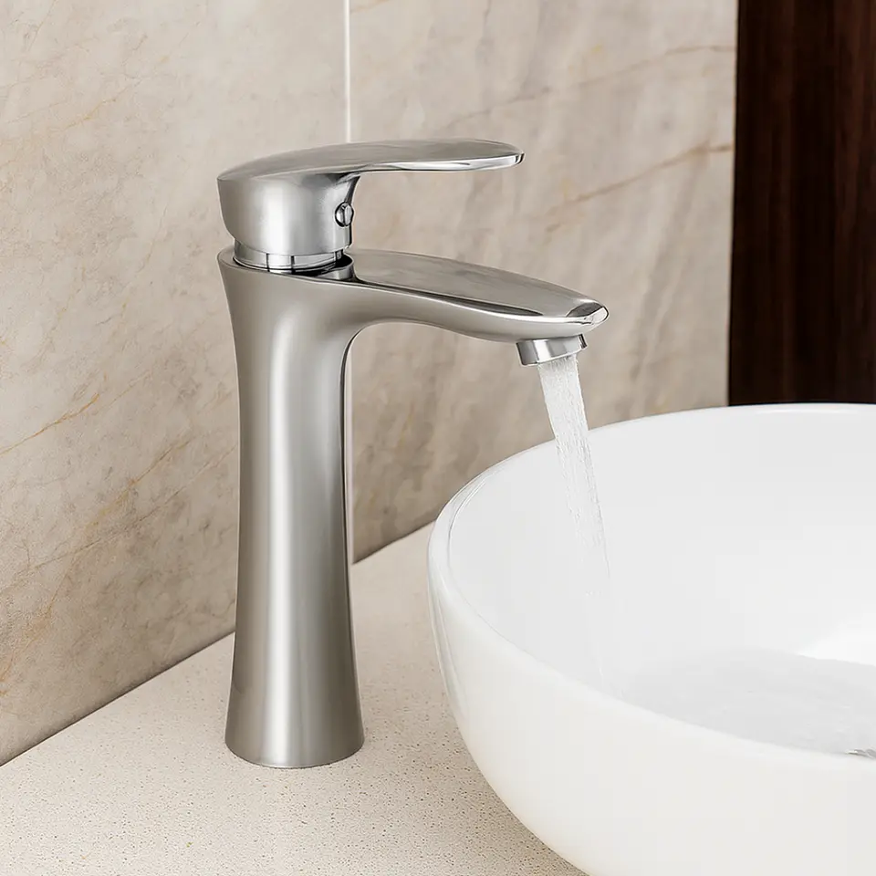 Llave de Agua Fría para Baño de Metal Plateado Cromado 2