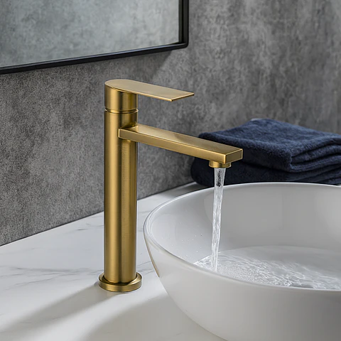 Llave de Agua Fría para Baño de Acero Inoxidable Dorado Satinado Elegante 