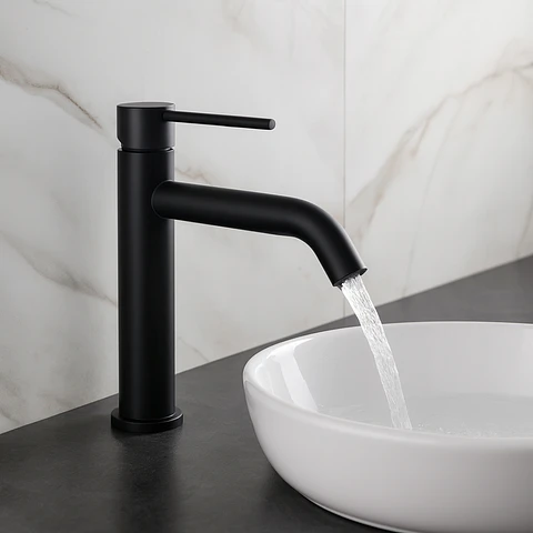 Llave Mediana de Agua Fría para Baño de Acero Inoxidable Negro