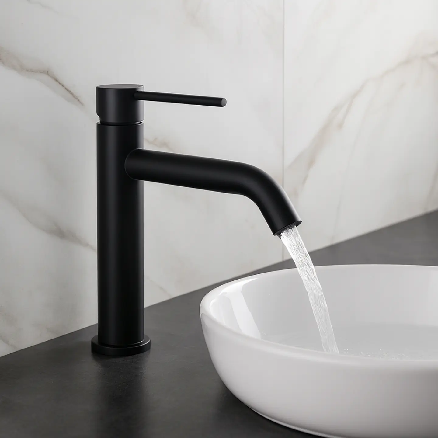 Llave Mediana de Agua Fría para Baño de Acero Inoxidable Negro 2