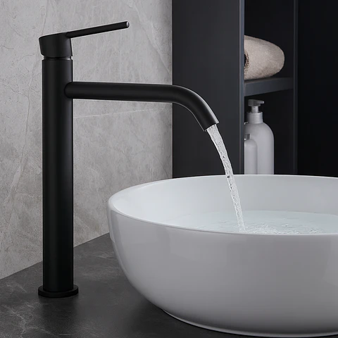 Llave Alta de Agua Fría para Baño de Acero Inoxidable Negro