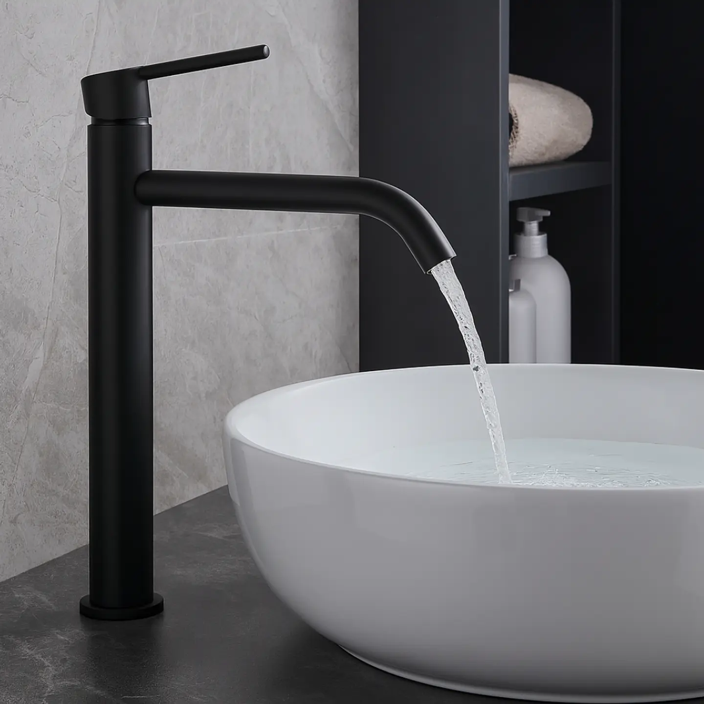 Llave Alta de Agua Fría para Baño de Acero Inoxidable Negro 2