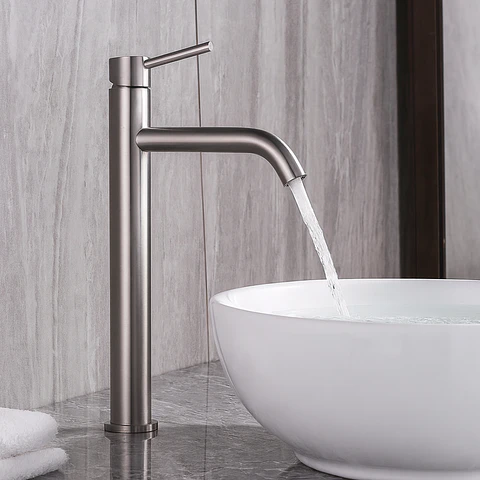 Llave Alta de Agua Fría para Baño de Acero Inoxidable Satinado