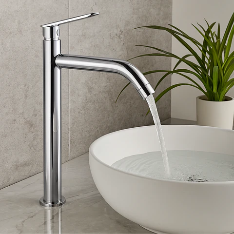 Llave Alta de Agua Fría de Bronce Cromado Elegante 