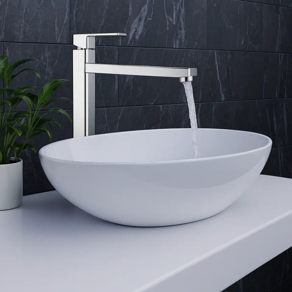 Llave Alta de Agua Fría para Baño de Bronce Cromado de Lujo 2
