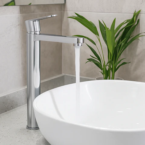 Llave Alta de Agua Fría para Baño de Bronce Cromado Elegante