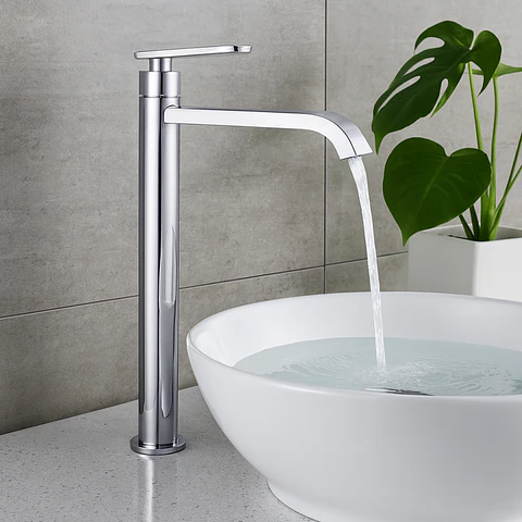 Llave Alta de Agua Fría para Baño de Bronce Cromado Ergonómica