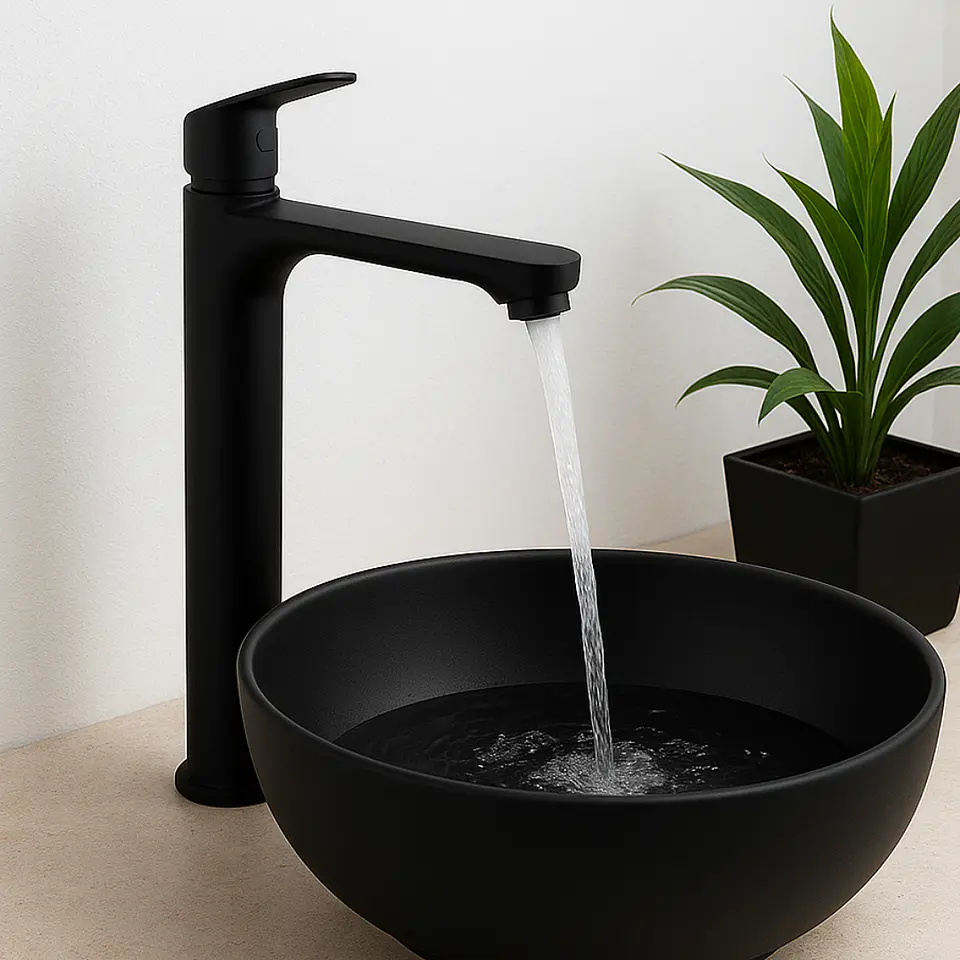 Llave Alta para Baño en Acero Inoxidable Negro Moderno y Resistente 2