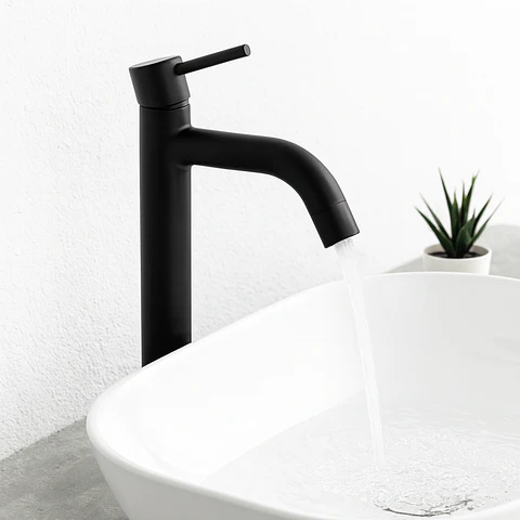 Llave Alta de Acero Inoxidable Negro Moderna para Baño 