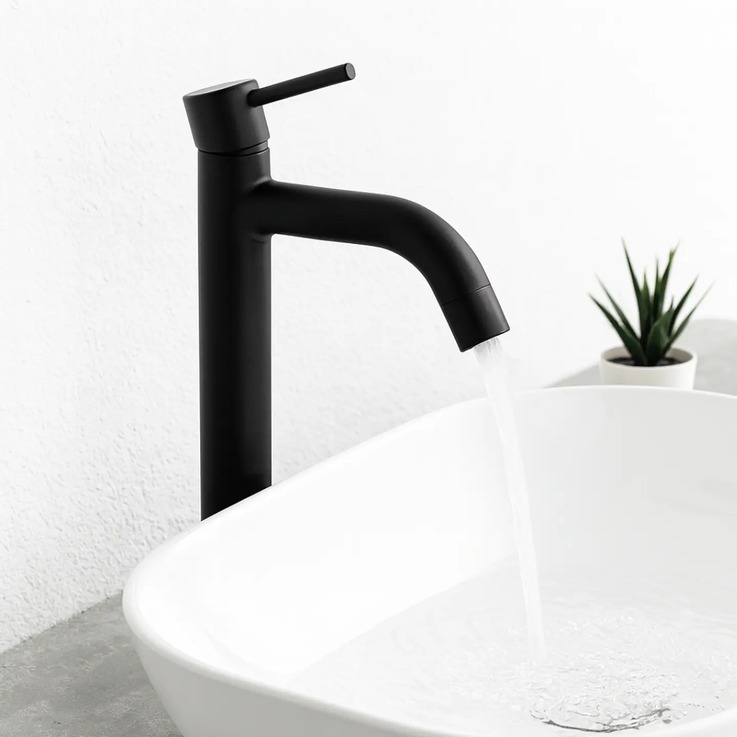 Llave Alta de Acero Inoxidable Negro Moderna para Baño  2