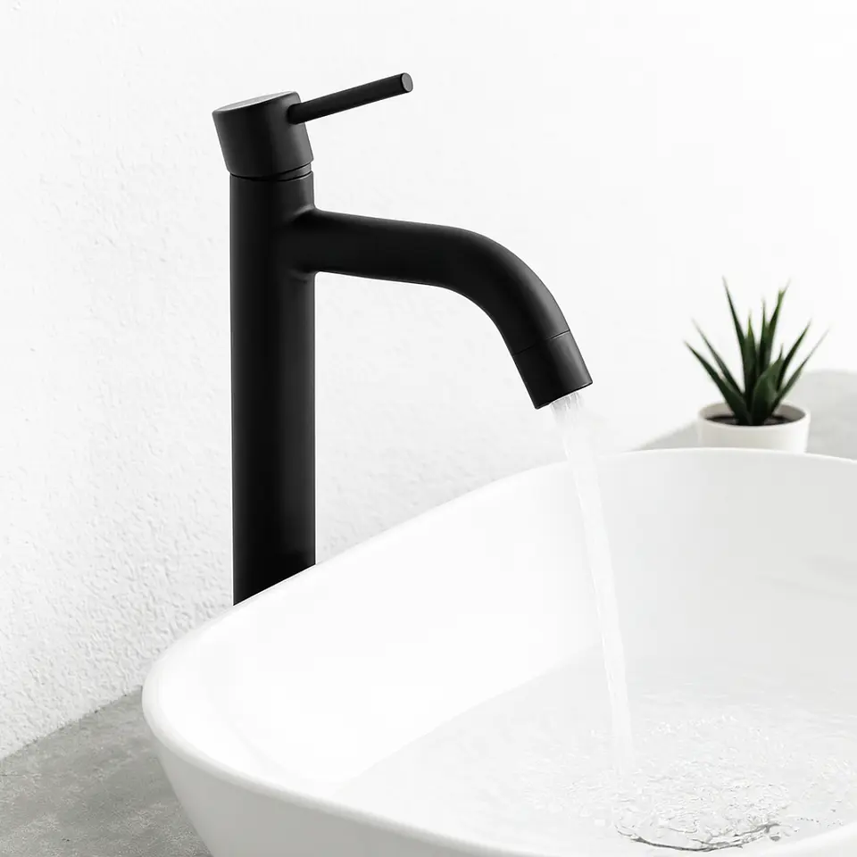 Llave Alta de Acero Inoxidable Negro Moderna para Baño  2