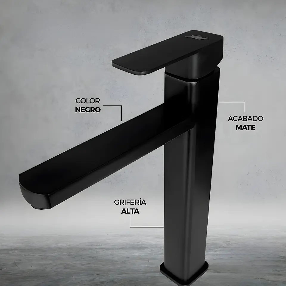 Mezcladora Alta para Lavatorio de Metal Negro Mate Moderna  3
