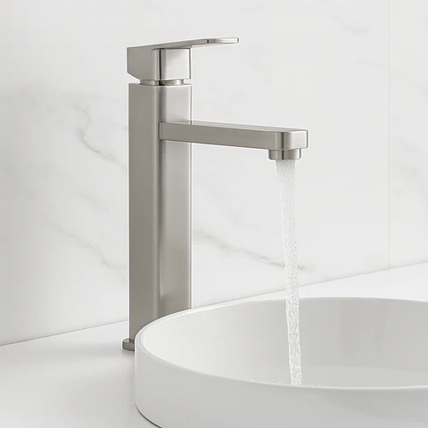 Mezcladora Alta para Lavatorio de Metal Plomo Satinado Moderno