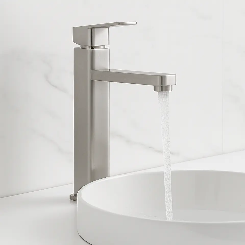 Mezcladora Alta para Lavatorio de Metal Plomo Satinado Moderno 2
