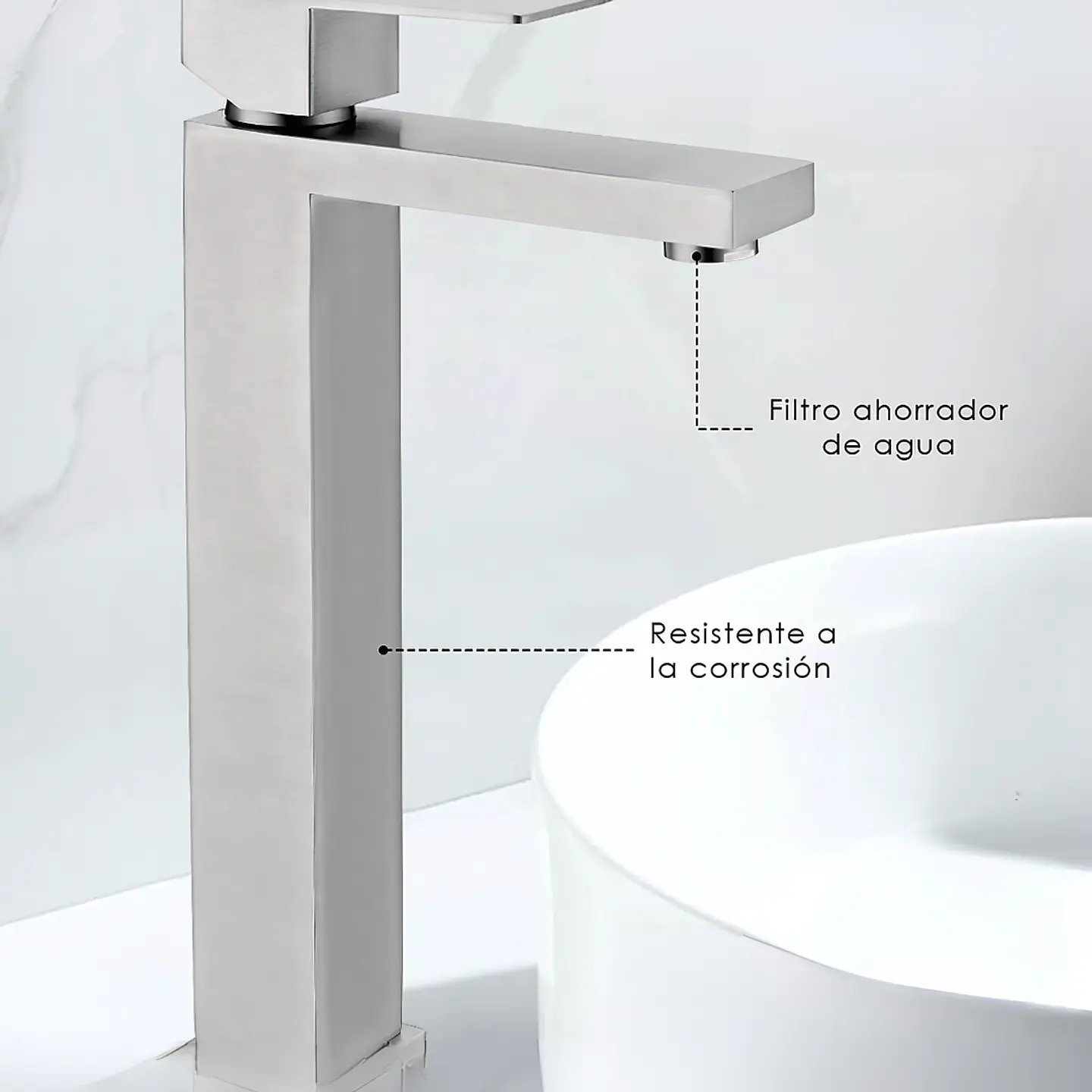 Mezcladora Alta para Lavatorio de Acero Inoxidable Satinado Elegante 3