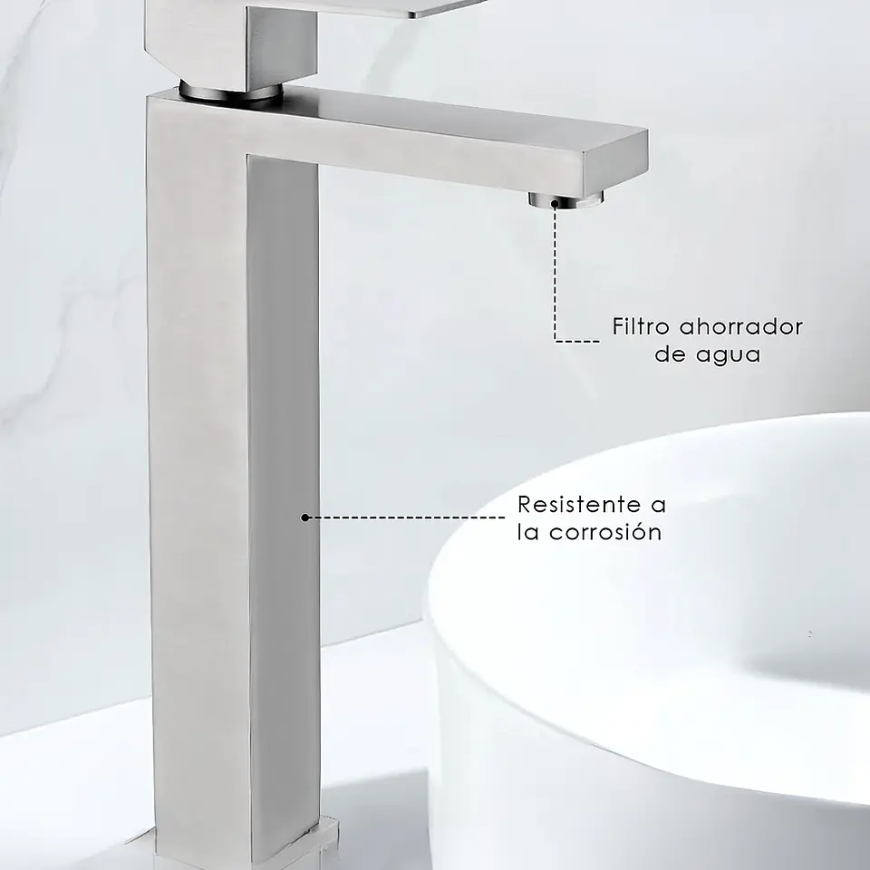 Mezcladora Alta para Lavatorio de Acero Inoxidable Satinado Elegante 3