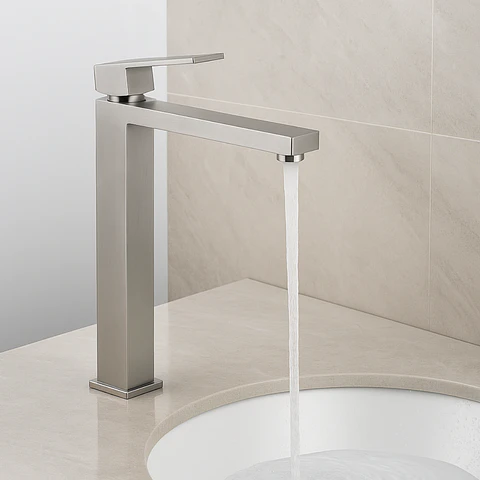 Mezcladora Alta para Lavatorio de Acero Inoxidable Satinado Elegante
