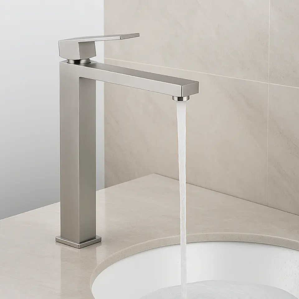Mezcladora Alta para Lavatorio de Acero Inoxidable Satinado Elegante 2