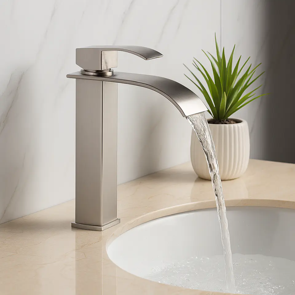 Mezcladora Alta de Lavabo de Acero Inoxidable Plomo Satinado Moderno 2