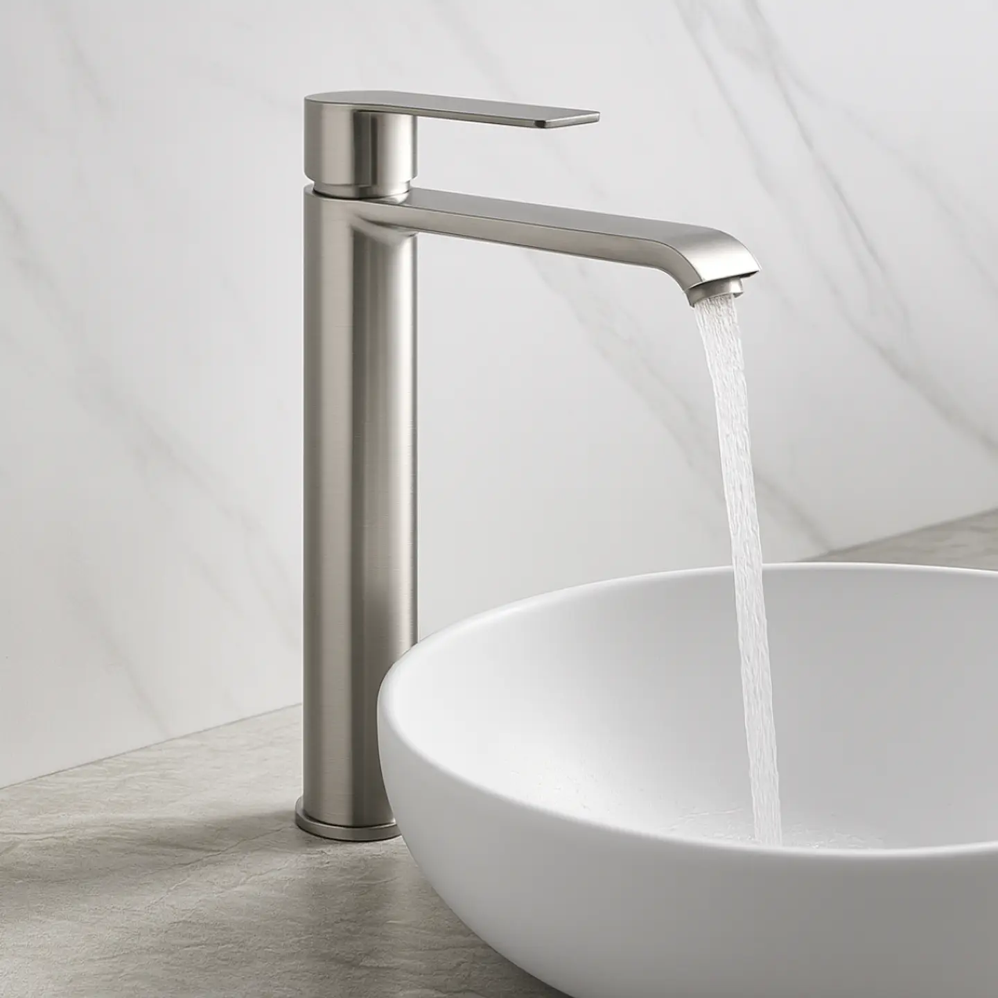Mezcladora Alta para Lavabo de Acero Inoxidable Satinado Moderna 2