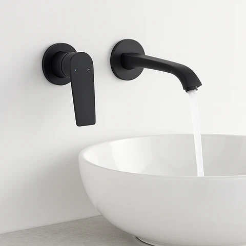 Mezcladora Monocomando de Pared para Lavabo en Negro Mate