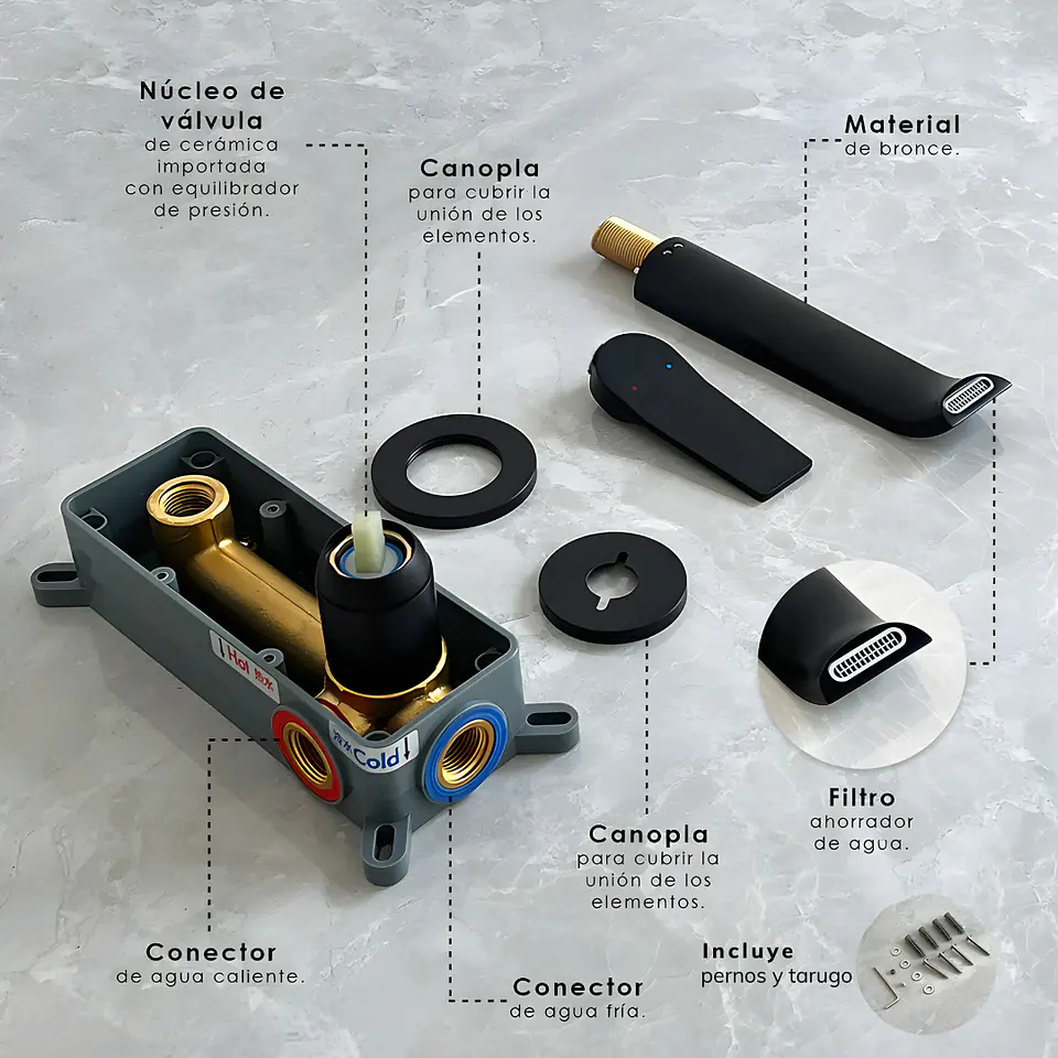 Mezcladora Monocomando de Pared para Lavabo en Negro Mate 4