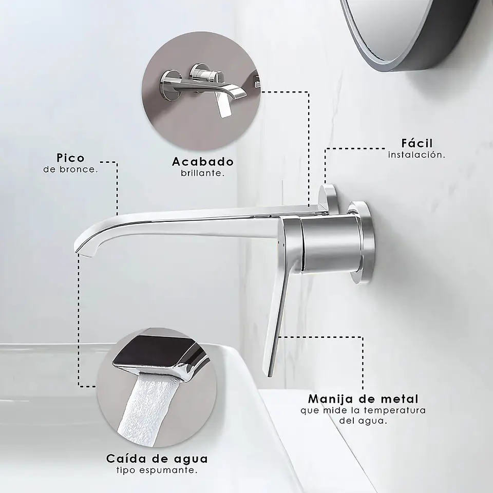 Mezcladora Monocomando de Pared para Lavabo en Bronce Brillante 3