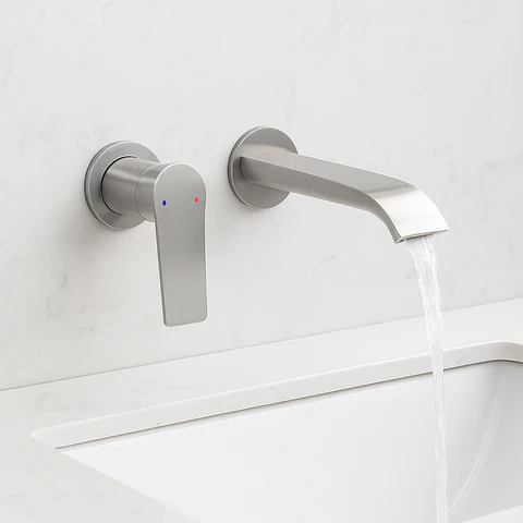 Mezcladora Monocomando de Pared para Lavabo en Bronce Brillante