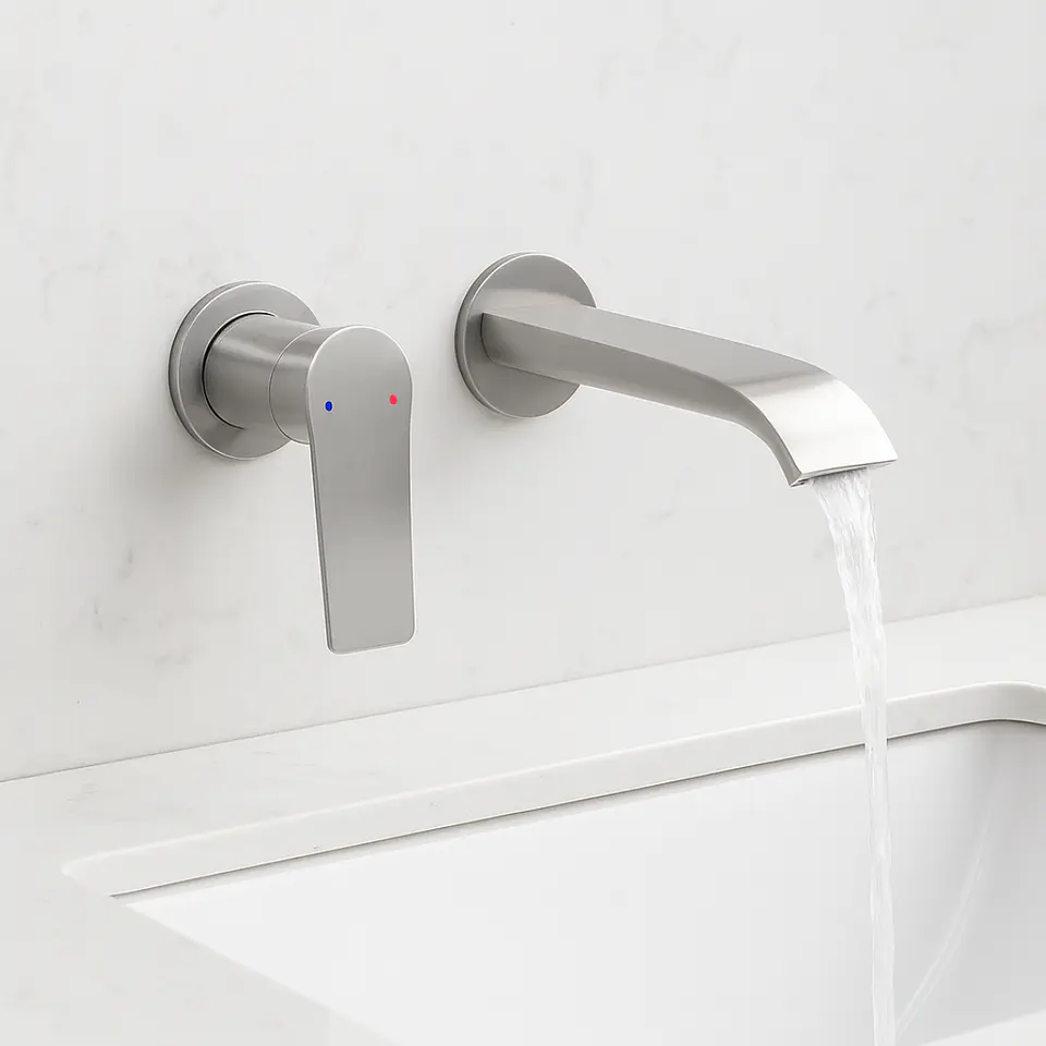 Mezcladora Monocomando de Pared para Lavabo en Bronce Brillante 2