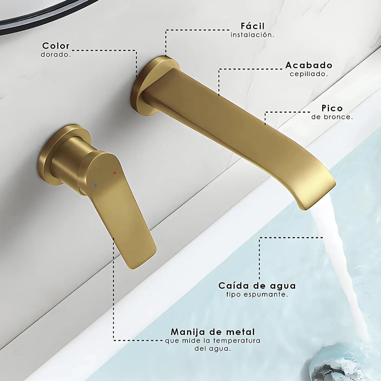 Mezcladora Monocomando de Pared para Lavabo en Dorado 3