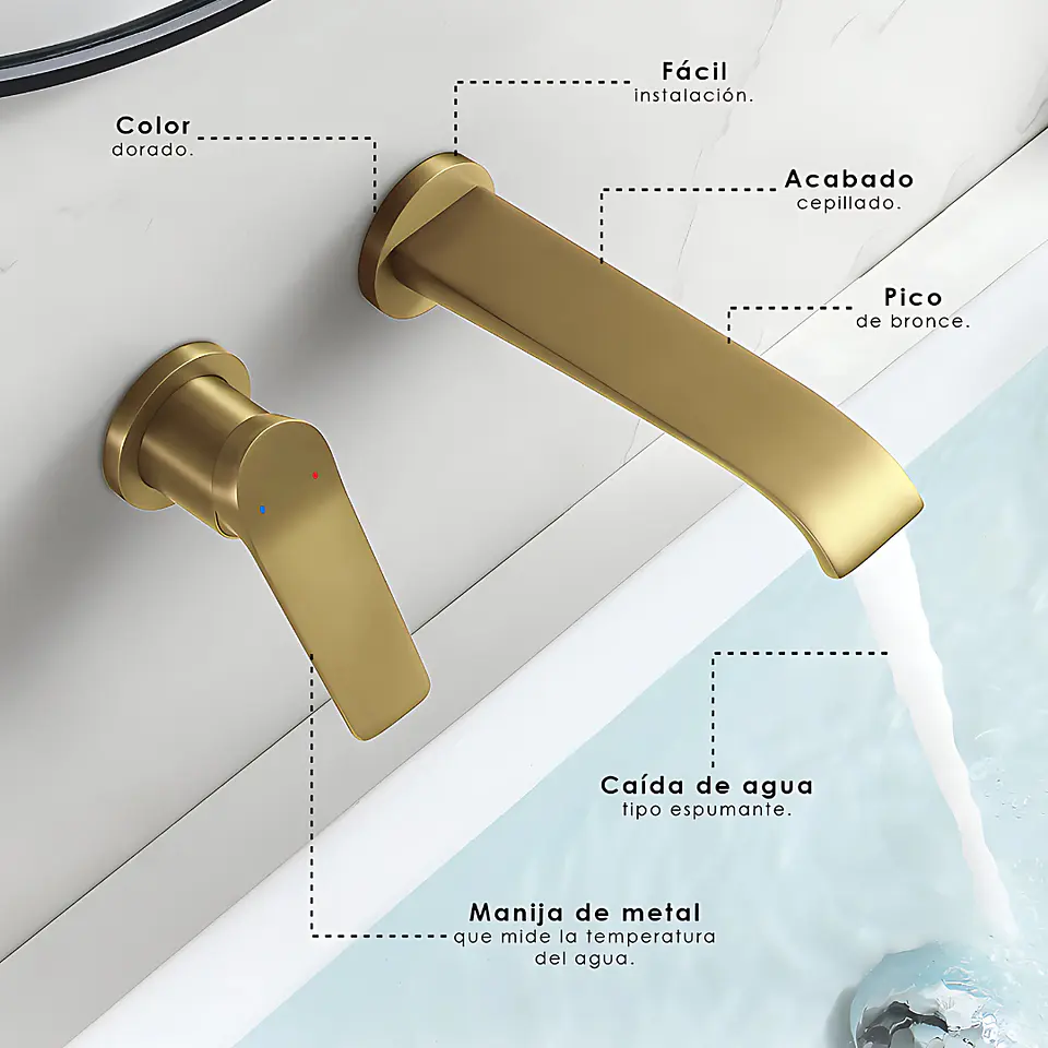 Mezcladora Monocomando de Pared para Lavabo en Dorado 3