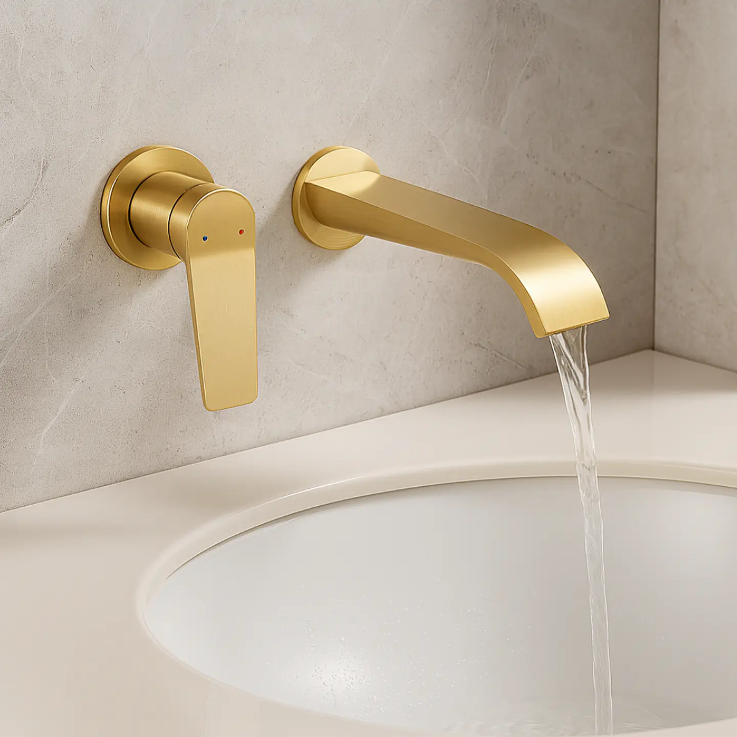 Mezcladora Monocomando de Pared para Lavabo en Dorado 2