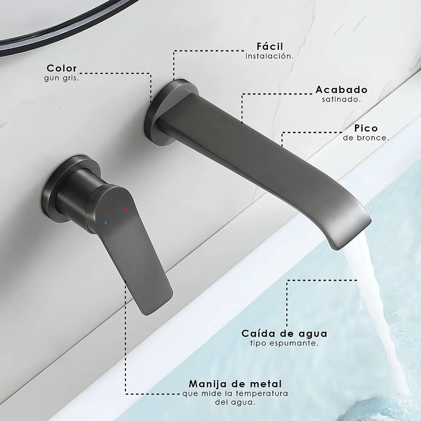 Mezcladora Monocomando de Pared para Lavabo en Gris 3