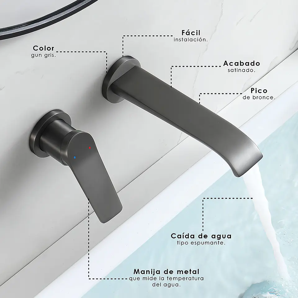 Mezcladora Monocomando de Pared para Lavabo en Gris 3